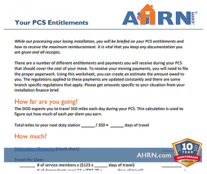 Your PCS Entitlement Estimate with AHRN.com