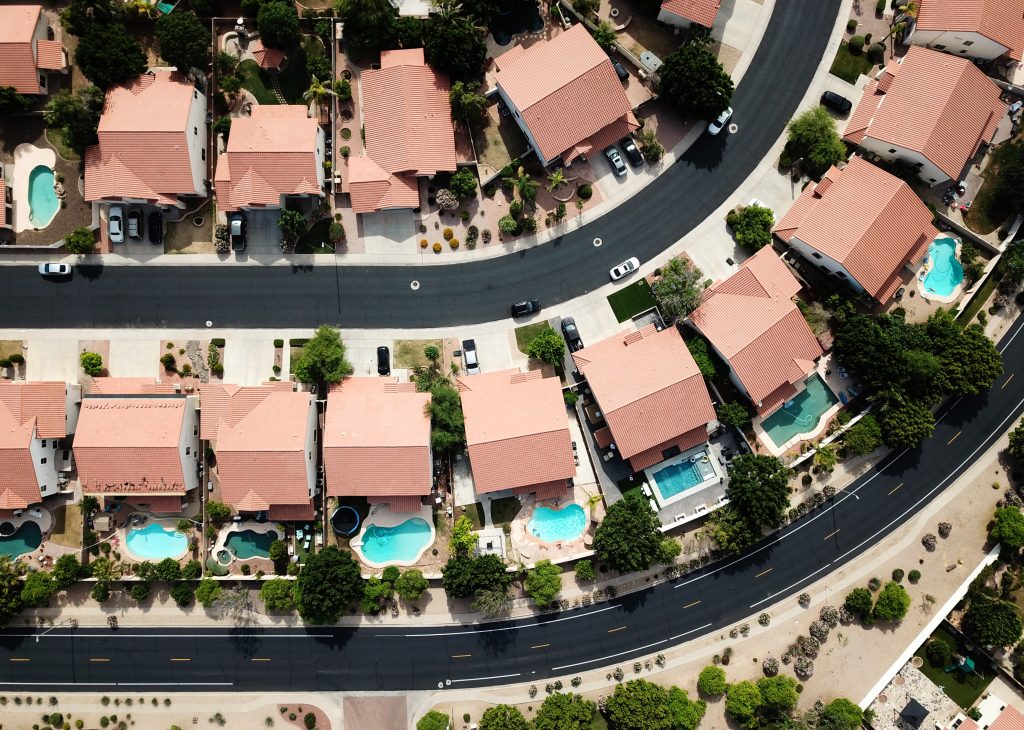 Overhead view of high-end planned community.